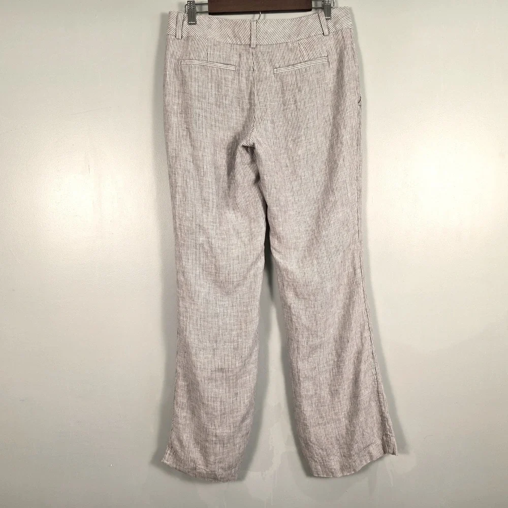 Banana Republic Martin Fit Linen Pinstripe Pants Women 8 Grey White Straight Leg